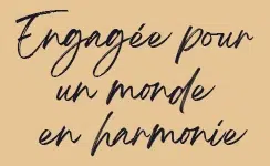 Devise manuscrite « engagée pour un monde en harmonie », version compacte pour pied de page