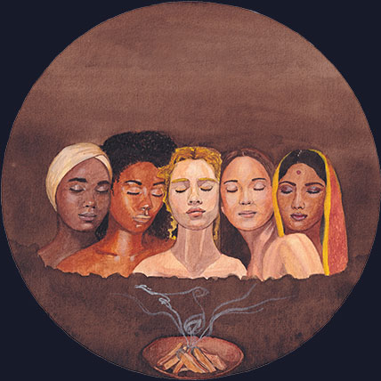 Illustration de la carte Maison XI de l’oracle de rituels lunaires avec les huiles essentielles, par Julie Vigneron