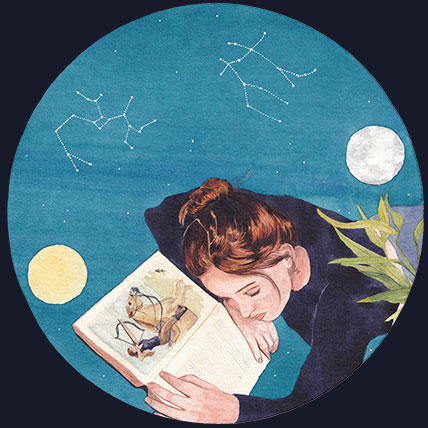 Carte Pleine Lune en Gémeaux de l’oracle illustré par Julie Vigneron