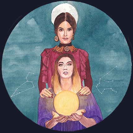 Carte Pleine Lune en Lion de l’oracle illustré par Julie Vigneron