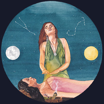 Carte Pleine Lune en Taureau de l’oracle illustré par Julie Vigneron