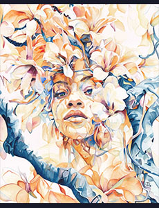 Portrait femme couleur fleurs