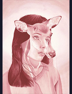 Portrait jeune fille sanguine animal totem biche