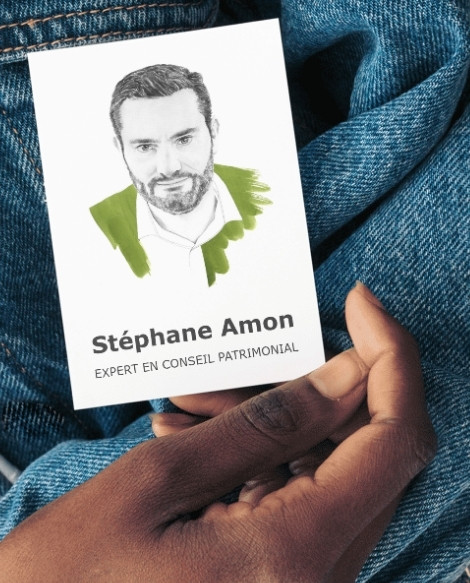 Photo de carte de visite avec un portrait corporate peint à l'aquarelle