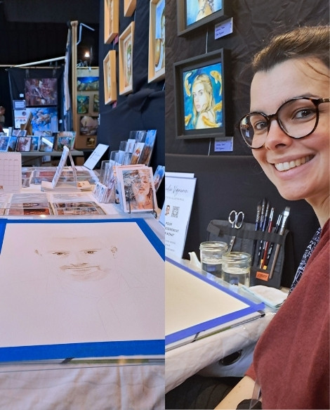 L'artiste Julie Vigneron peint un portrait corporate en live painting